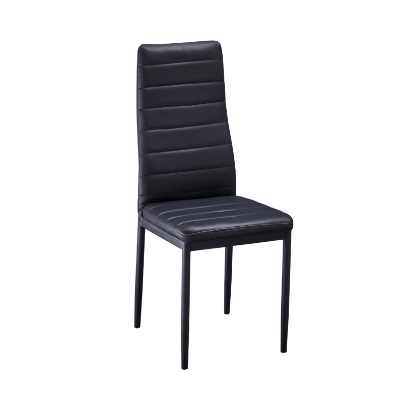 Lot 2 Chaises Salle à Manger Tolia Simili Cuir Noir Pieds Métal Noir