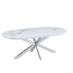 Table Basse Manon Céramique Marbre Blanc Pieds Chrome 120x60 cm