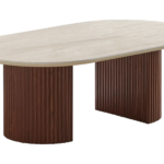 Table Basse Ovale Terra Travertin Bois Noyer Vert