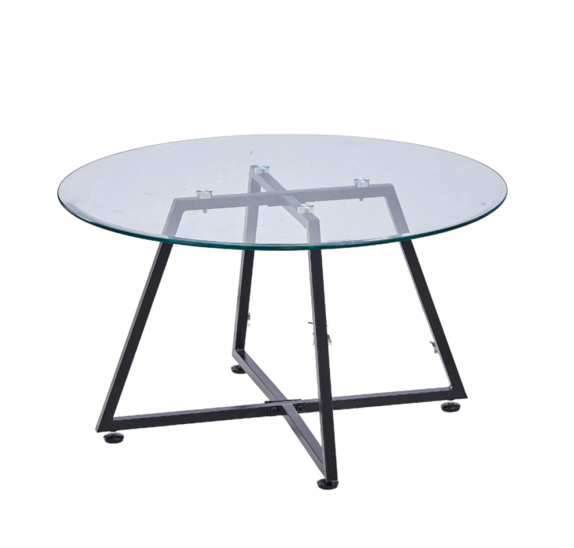 Table Basse Ronde Héloïse Verre Trempé Transparent Métal Noir D80xH45 cm