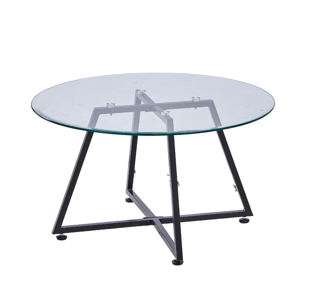 0 979.png Table Basse Ronde Héloïse Verre Trempé Transparent Métal Noir D80xH45 cm