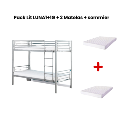 Lit Superposé Luna Métal Gris 90x190 cm Avec Matelas