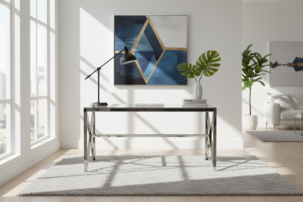 Table à Manger Majestique Verre Trempé Transparent Pieds Chrome 150x90 cm