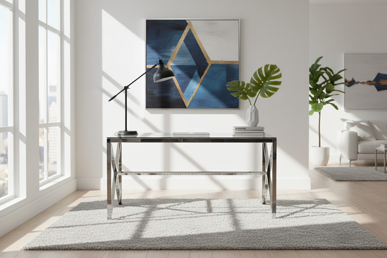 0 982.png Table à Manger Majestique Verre Trempé Transparent Pieds Chrome 150x90 cm