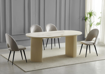 Ensemble Table Chaises Terra Travertin Beige Chaises Noires