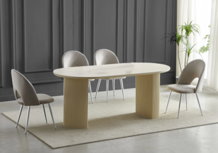 Chaise Terra Travertin Beige Pieds Argentés Taupe