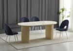 Ensemble Table Travertin Beige Chaises Argentées Pieds Noirs