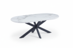 Table Basse MANON Métal Noir Céramique Marbre Blanc 120x60 cm