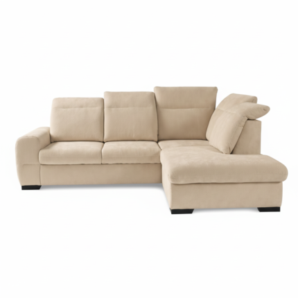 Canapé d'Angle Délice Velours Beige Convertible Coffre