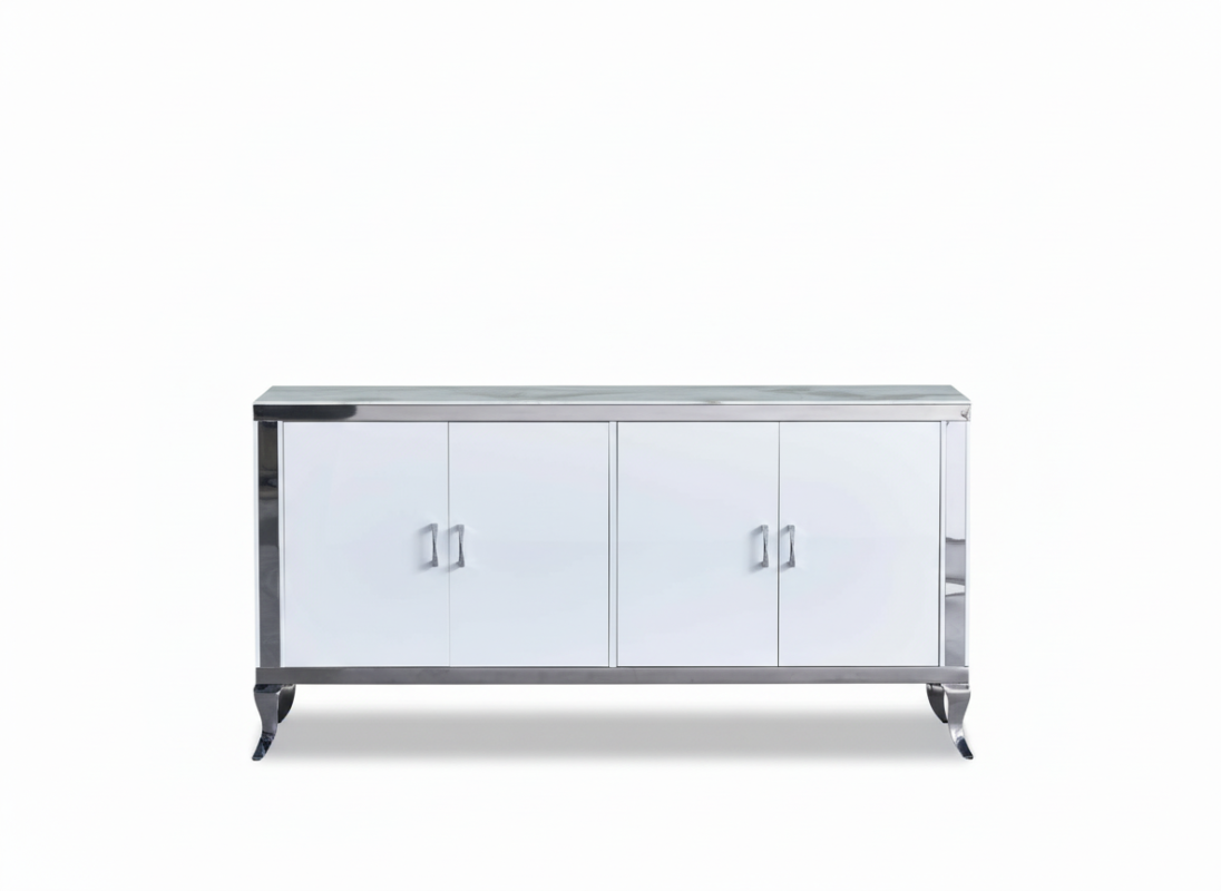 Buffet Baroque Marbre Verre Trempé MDF Argent 170x40x85 cm