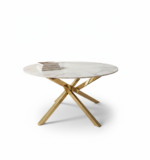 Table Basse Alia Ronde Marbre Blanc Structure Dorée