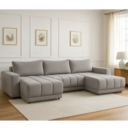 Canapé Panoramique Majesté Tissu Gris Convertible Lit