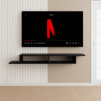 Meuble TV Suspendu Élégance Bois Noir 2 Compartiments 130 cm