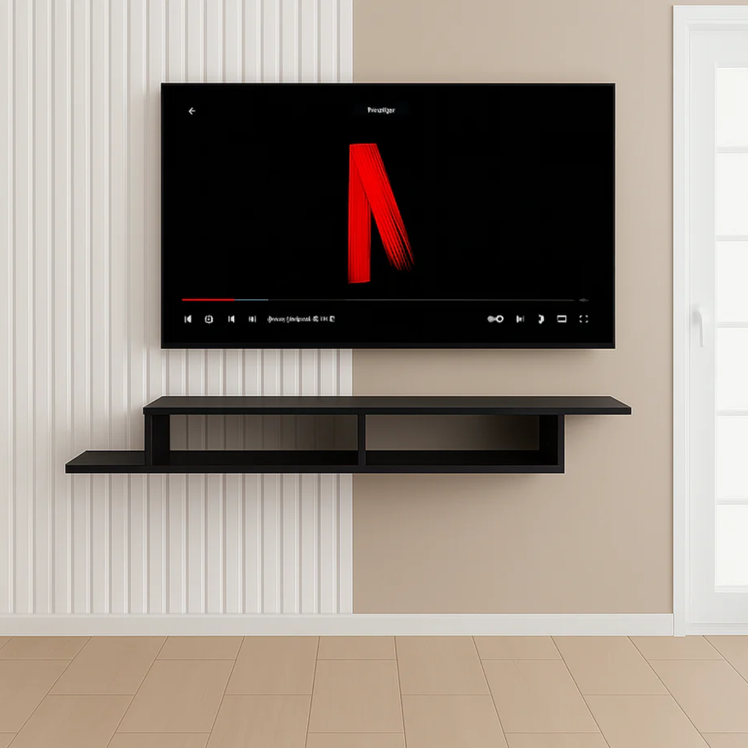 1 F1c3b726 0ee9 4baf A37a 30ea85579e3b 6.png Meuble TV Suspendu Élégance Bois Noir 2 Compartiments 130 cm