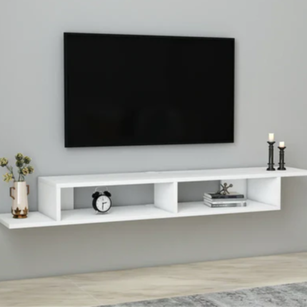 Meuble TV Suspendu Élégance Bois Blanc 2 Compartiments 130 cm