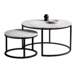 Table Basse Gigogne Clara Céramique Marbre Blanc Pieds Métal Noir