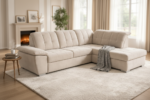 Canapé d'Angle Douceur Velours Beige Convertible Coffre