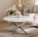 Table Basse Ronde Stella Marbre Argenté Design