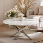 Table Basse Ronde Stella Marbre Argenté Design