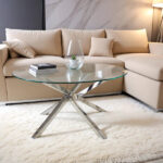 Table Basse Alia Ronde Verre Finition Argentée
