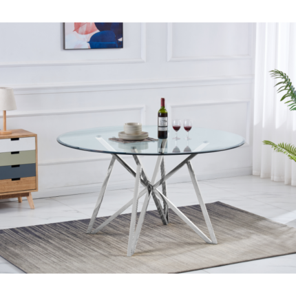 Table à Manger Pure Verre Transparent Acier Inoxydable
